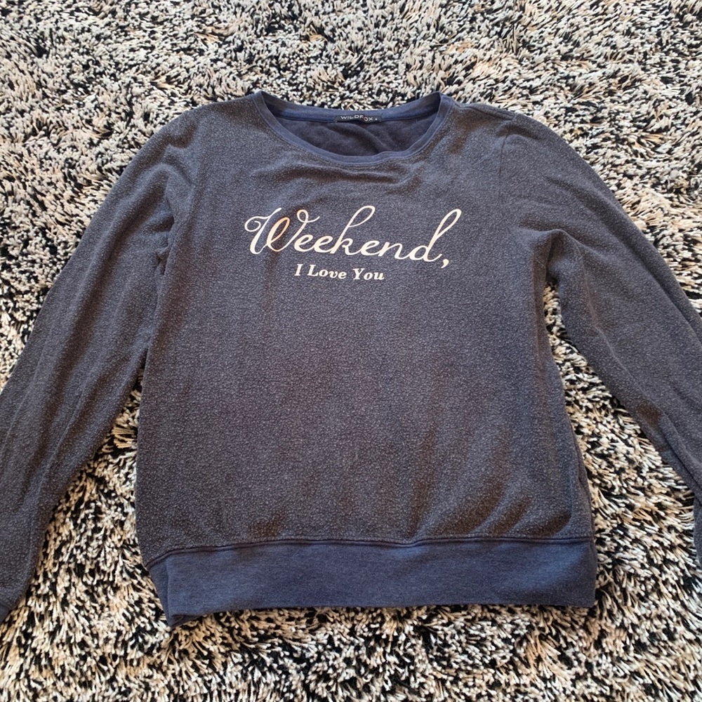 Wildfox navy sweatshirt “Weekend, I Love You.”